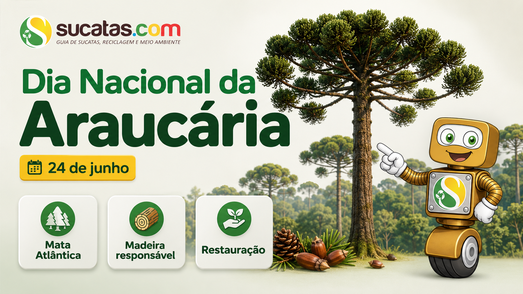 Dia Nacional da Araucária: por que 24 de junho é um alerta sobre Mata Atlântica, madeira e restauração